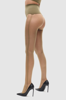 Olive green sheer tights with side seam design