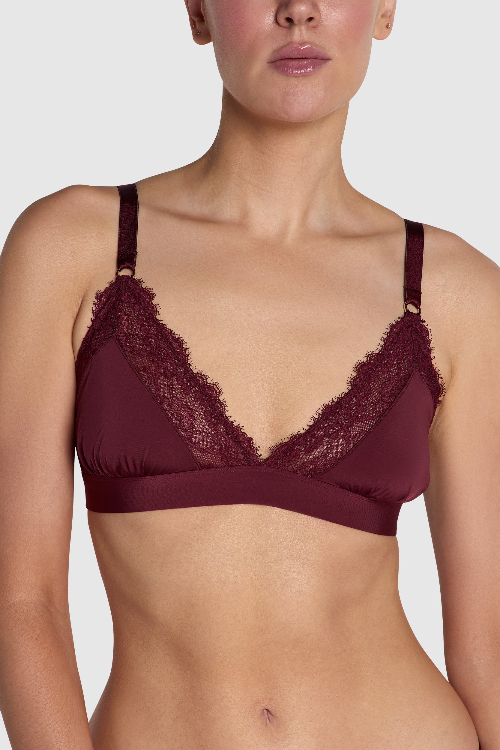 Bridget Microfibre Lace Triangle Bralette Dark Cherry