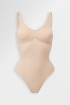Contour Seamless Thong Body in Almond with support and adjustable straps