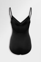 Silky sleek bodysuit with mesh paneling