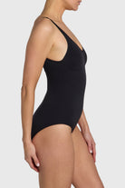 Black seamless body, strong compression and bust support.