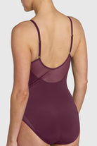 Silky sleek bodysuit with mesh paneling