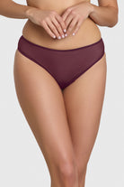 Sheer brief underwear, high coverage silhouette