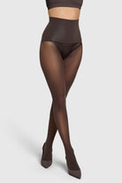 Opaque 60 denier tights in chocolate torte brown.
