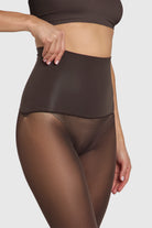Opaque 60 denier tights in chocolate torte brown.