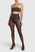 Opaque 60 denier tights in chocolate torte brown.