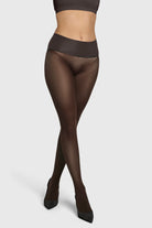 Opaque 60 denier tights in chocolate torte brown.
