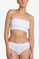 White comfort strapless bra with deep under-band
