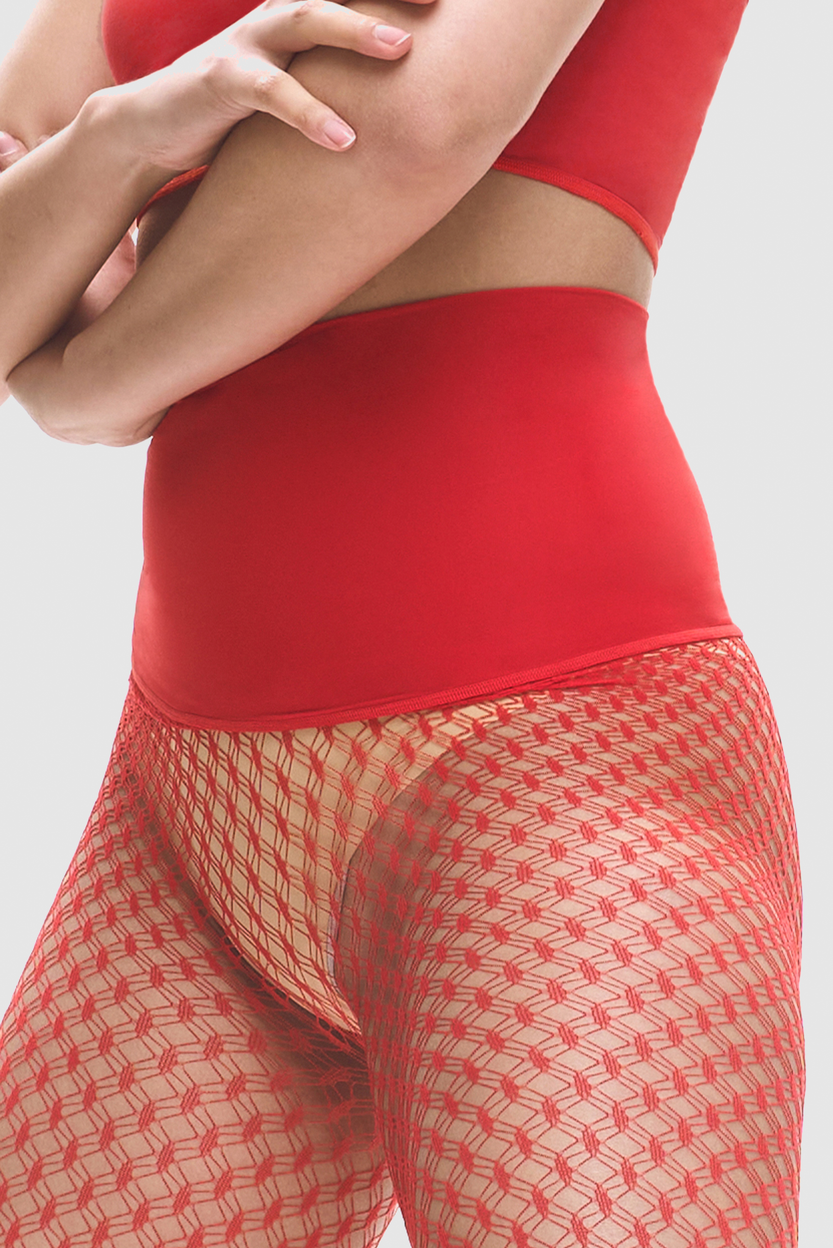 Flame Red double diamond fishnet tights