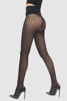 Black herringbone fishnet tights with high waist.