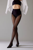 Black herringbone fishnet tights with high waist.
